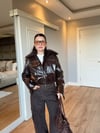 Kahve Deri Yakası Kürk Detaylı Biker Mont