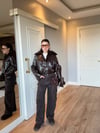 Kahve Deri Yakası Kürk Detaylı Biker Mont