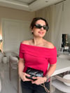 Koyu Pembe Madonna Yaka Ribanalı Bluz