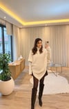 Krem Balıkçı Yaka Panço Kazak