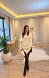 Krem Balıkçı Yaka Panço Kazak