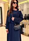 Lacivert Modal Askılı Elbise Crop Bluz Takım