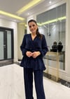 Lacivert Volanlı Bluz Pantolon Takım