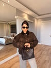 Leopar Kadife Yaka Denim Mont