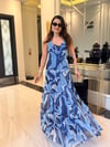 Mavi İp Askılı Astarlı Tül Elbise