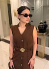 Mocha Gold Aksesuarlı Midi Elbise