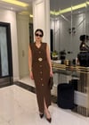 Mocha Gold Aksesuarlı Midi Elbise