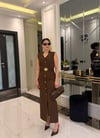 Mocha Gold Aksesuarlı Midi Elbise