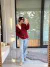 Oversize Bordo Keten Gömlek