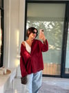 Oversize Bordo Keten Gömlek