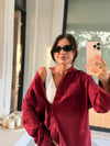 Oversize Bordo Keten Gömlek
