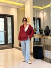 Oversize Bordo Keten Gömlek