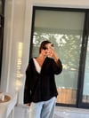 Oversize Siyah Keten Gömlek