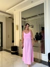 Pembe Askılı Elbise ve Crop Gömlek Takım