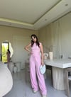 Pembe Belden Oturtmalı Bluz Pantolon Takım