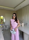 Pembe Belden Oturtmalı Bluz Pantolon Takım