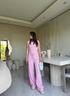 Pembe Belden Oturtmalı Bluz Pantolon Takım