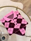 Pembe-Bordo Baklava Desen Atkılı Kazak