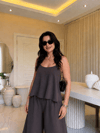 Silva Askılı Bluz Palazzo Takım-Kahve