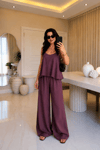 Silva Askılı Bluz Palazzo Takım-Mürdüm