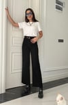 Siyah Kemerli Boru Paça Pantolon