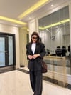 Siyah Oversize Kuşaklı Ceket Tasarım Pantolon Takım