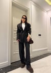 Siyah Oversize Kuşaklı Ceket Tasarım Pantolon Takım