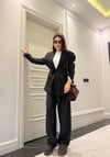 Siyah Oversize Kuşaklı Ceket Tasarım Pantolon Takım
