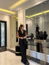 Siyah Tek Düğmeli Keten Yelek  Palazzo Takım