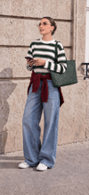 Yeşil Çizgili  Basic Sweatshirt