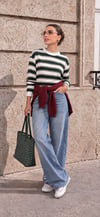 Yeşil Çizgili  Basic Sweatshirt