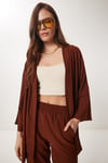 Kadın Kahverengi Kimono Pantolon Örme Takımı BY00050