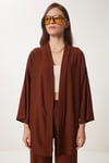 Kadın Kahverengi Kimono Pantolon Örme Takımı BY00050