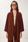 Kadın Kahverengi Kimono Pantolon Örme Takımı BY00050