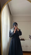 OMUZ ŞALLI KEMERLİ TENSEL KUMAŞ ELBİSE | LACİVERT