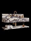 Calacatta Viola Sırtlıklı Raflı Mermer Lavabo - AMSK26026