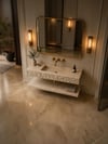 Doğal Traverten Oyma Ön Yüzlü Raflı Lavabo - AMSK26022