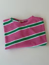 Pembe Yeşil Şerit İki İp Oversize Tişört