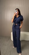 Lacivert Bağlamalı Tencel Takım