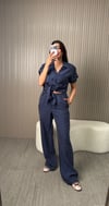 Lacivert Bağlamalı Tencel Takım