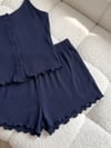 Luna Lacivert Fitilli Askılı Şortlu Pijama Takımı