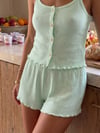 Luna Mint Yeşili Fitilli Askılı Şortlu Pijama Takımı