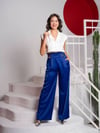 mavi saten pantalon