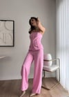 Straplez Düğme Detaylı Alt Üst Takım - Pembe