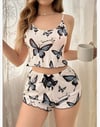 Kadın Kelebek Baskılı Fiyonk Detaylı Şortlu Pijama Takımı