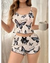 Kadın Kelebek Baskılı Fiyonk Detaylı Şortlu Pijama Takımı