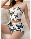 Kadın Kelebek Baskılı Fiyonk Detaylı Şortlu Pijama Takımı