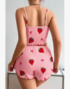 Kadın Pembe Pamuklu Çilek Desenli Şortlu Pijama Takımı