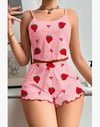 Kadın Pembe Pamuklu Çilek Desenli Şortlu Pijama Takımı