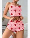 Kadın Pembe Pamuklu Çilek Desenli Şortlu Pijama Takımı